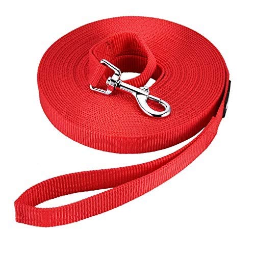 HAPPY HACHI Correa Larga Perro 15 Metros, Correas Adiestramiento para Perros Nylon Larga Resistente para Entrenamiento Camping Paseo, Rojo