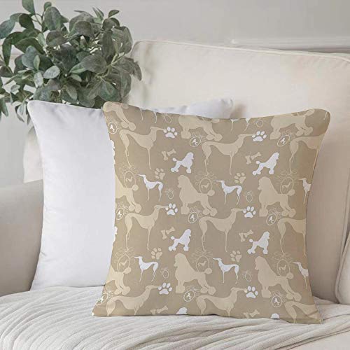 Funda de Cojín duradero Fundas de Almohada Decorativa,Amante del perro, animales de compañía Accesorios Correa Paw Print Hueso Ornamental Ilustraci,Funda de Cojín con Cremallera Invisible 45 x 45 cm