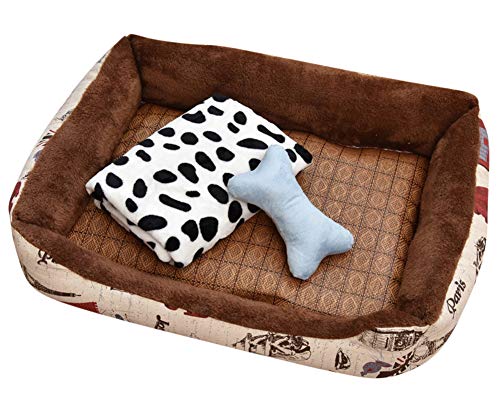 GUOCU Cama para Perro Lavable con Almohadas Sofá para Mascotas Lavable Rectangular Canasta de Mascotas Conjunto de Cuatro Piezas Marrón Set S