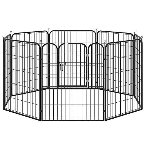 PawHut Parque para Mascotas Perros 8 Vallas 79x100 cm Corral Plegable con Puerta y Doble Pestillo Paneles Metálicos Cerca de Entrenamiento Negro