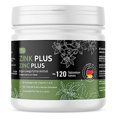 GreenPet zinc para los perros 120Tablets - Zinc Tablets Plus con vitaminas para la piel seca, la picazón del perro, la pérdida de pelo, el fortalecimiento del sistema inmunológico, el cambio de pelaje