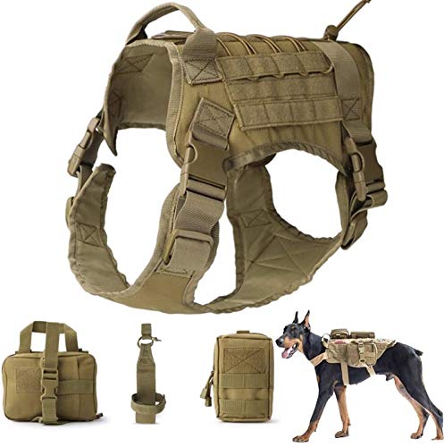 DHGTEP Chaleco Táctico para Perros Arnés Perro Antitirones Adiestramiento para Perros Molle con Asa de Transporte y Bolsillos Extraíbles para Perros Medianos y Grandes (Color : Khaki, Size : L)