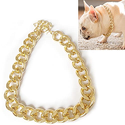 Collar de Perro Oro, ZoneYan Cadena de Oro Perro, Collar de Cadena Cubano, Cadenas de Eslabones para Perros, Collar de Cadena de Metal Perros, Collar de Oro Mascotas, Collar Perro de Cadena (Oro, L)