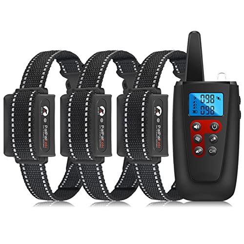 Collar Adiestramiento Perros, Collares Antiladridos, Recargable y Resistencia Al Agua de Ip67 con un Alcance de 1000m con 10 Niveles de Modo de VibracióN, Advertencia de Sonido, Luz (3 Perros)