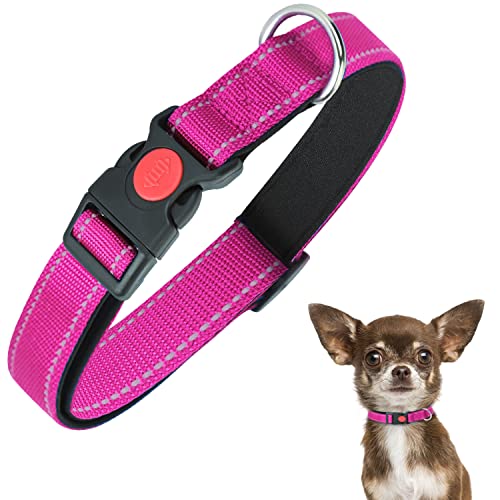 Nobleza Collar Perro, Collar Nylon Reflectante Suave Acolchado para Perros, Ajustable Collar Perro Pequeño con Cerradura de Seguridad, Collares de Entrenamiento para Perros (XS, Rosa)