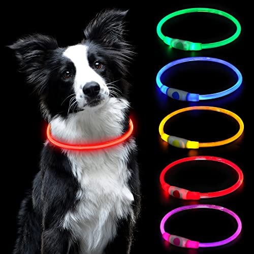 AUAUY Collar de Perro LED, Collar Perro Recargable por USB Tamaño Ajustable, Collar Luminoso Perro Impermeable Collar de Seguridad Reutilizable para Perros Pequeños Medianos Y Grandes （Rojo）