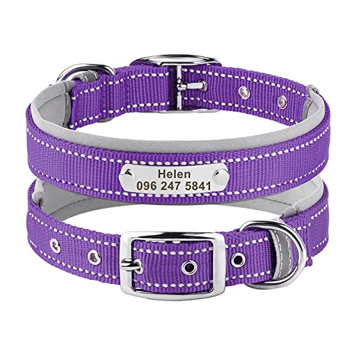 Collar De Perro Personalizado, Collares De Identificación para Perros, Collares Ajustables con Nombre Grabado para Perros Pequeños, Medianos Y Grandes, Pitbulls para Mascotas,Violeta,48-58cm