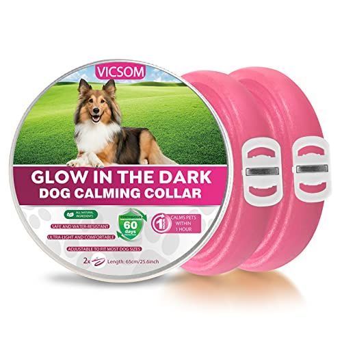 Perros Collar Calmante, Luminoso Collar de Perro Calmante Seguro Natural, Luminoso Calmante Collar para Perros, Feromonas Impermeable Regulable para Perros Diferentes 25.6In Rosa 2 Pcs