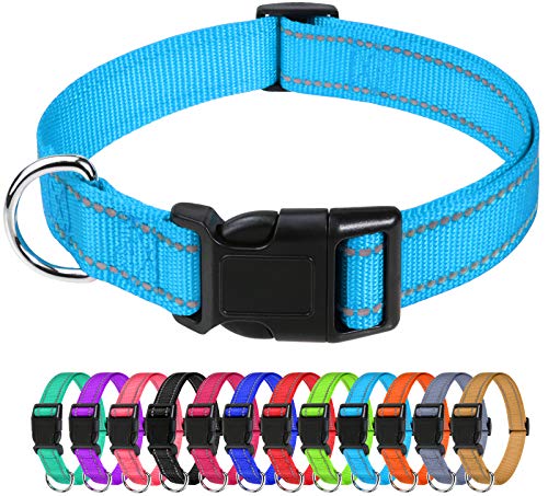 TagME Collar Perro Ajustable,Collar Nylon Reflectante,para Caminar Correr Entrenamiento,para Perros Extrapequeños,Cielo Azul,1.5cm De Ancho