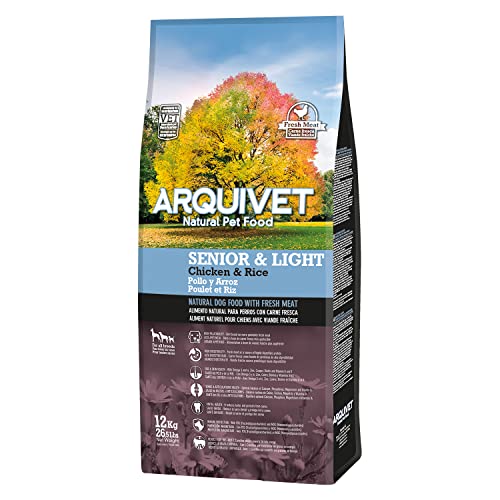 Arquivet Pienso Premium Senior Light Pollo y arroz 12 kg - Pienso Natural para Perros Mayores o con sobrepeso - a Partir de 7 años de Edad - Alimento seco para Perros