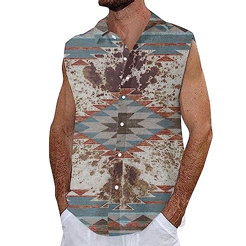 OCCOKO Camiseta de tirantes para hombre con capucha impresa para el ocio de verano suelto para gimnasio al aire libre gimnasio camiseta, turquesa, S