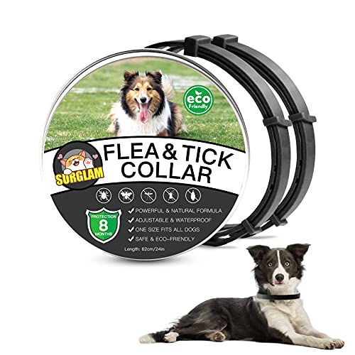 Collares Antiparasitario para Perros, Collar Antipulgas Perros, Collar De Pulgas y Garrapatas para Perro, Ajustable Impermeable 8 Meses de Protección para Perros de Todos Los Tamaños Negro 2Pcs