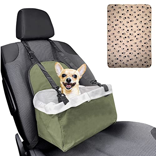 Asiento de Coche para Perro con Cinturon de Seguridad para un Transporte Seguro. Transportin de Coche para Perro pequeño con Funda + Manta para el Coche.