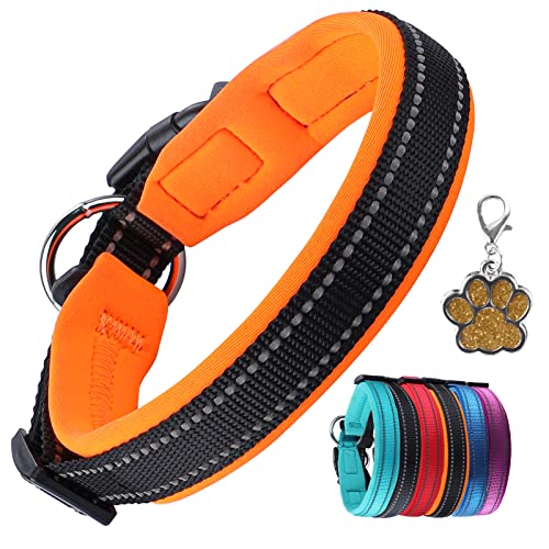 Collar de Perro Suave Acolchado Neopreno Ajustable Collares Reflectantes para Mascotas para Perros PequeñOs Medianos Grandes - Naranja -L