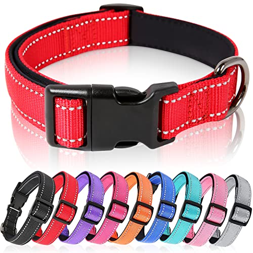 HEELE Collar Perro, Collar Nylon Reflectante Neopreno Forrado Ajustable para Perro Pequeño, Rojo, S