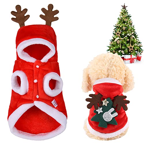 Ruolin Perro Navidad Disfraz, Chaqueta con Capucha para Perro Disfraz de Mascota Navideña Traje Navidad Perro Pequeño Disfraz Perro Gato de Navidad