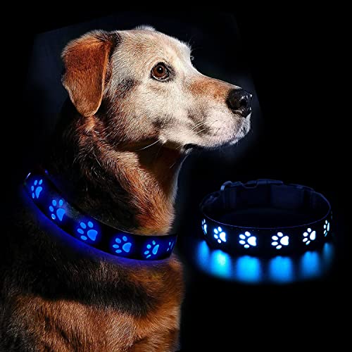 Collar Perro Luminoso, Collar LED Perro Recargable Impermeable, Intermitente Collar de Perro con Luz 3 Modos de Iluminación Ajustable para Perros Grandes