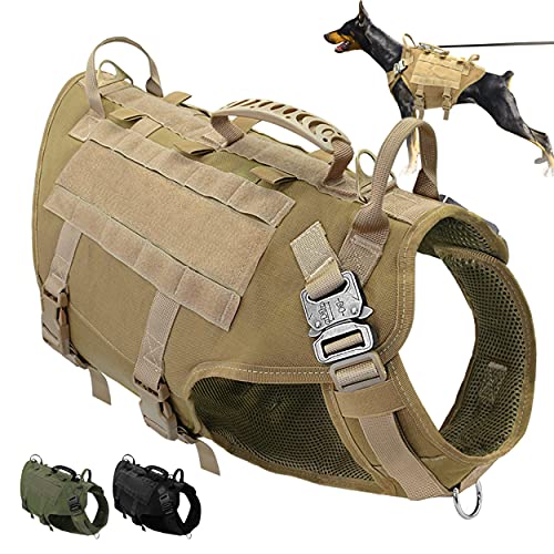 PET ARTIST Arnés táctico para Perros para Perros medianos y Grandes, para Senderismo, Entrenamiento, sin tirones Frontales, arnés de Chaleco Molle para pasear a Perros, Marrón, M(Chest 55-80cm)