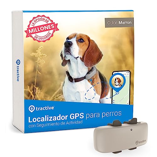 Tractive - GPS perros, Localización en tiempo real, Distancia ilimitada, Alertas antifuga, Impermeable (marrón)