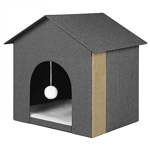 EUGAD Casa para Mascotas, Caseta Plegable para Perro y Gato, Casa Perro con Conjín Suave y Techo Extraíble, con Bolita Peluda Colgante y Rascador Sisal, 52x45x52cm, 0034GD