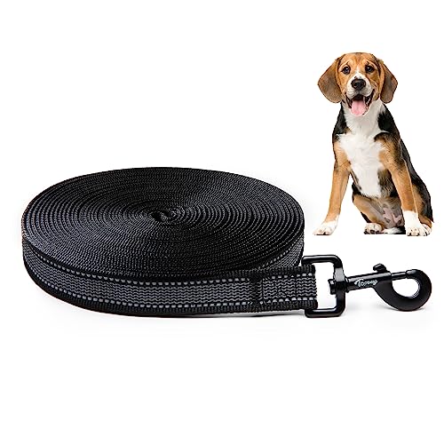 Toozey Correa de Adiestramiento para Perros, 5 m, 10 m, 15 m, 20 m, Correa Perro Larga de goma para perro o mascotas pequeños y grandes con correa de mano y bolsa de almacenamiento, Negro, 10m x 2.5cm