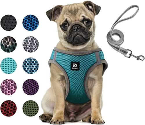 Dociote Arnés para Perros Perros pequeños, Arnés Deportivo para Perros Sin Tirón Malla Suave Reflexivo y Transpirable Arnés para Perros y Juego de Cables Ajustable Turquesa M