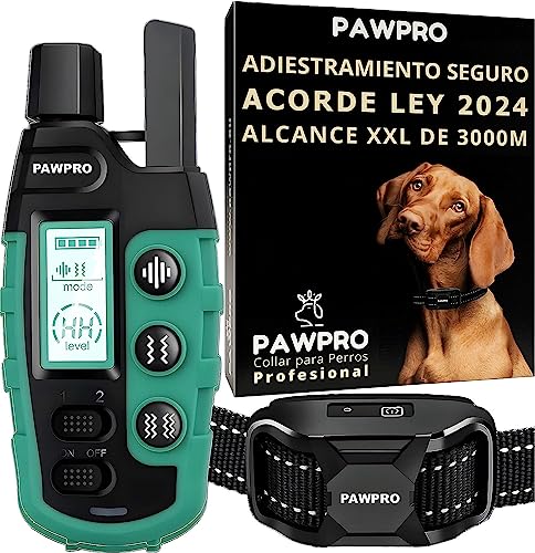 PAWPRO Collar de Adiestramiento para Perros | Alcance XXL de 3000 Metros | Cumple con la Ley de Bienestar Animal 2024 | 3 Modos: Sonido, Vibración, Boost Vibración | para Perros de Todos los Tamaños