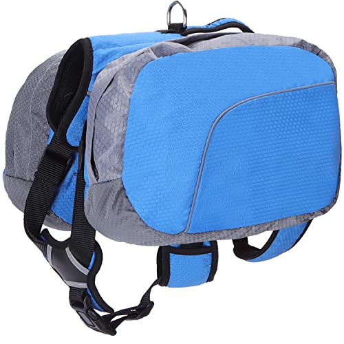 Nobleza - Mochila Arnés Chaleco para Perro, Alforja Bolsa de Hombro Ajustable, Bolsa Sillón para Excursionismo, Senderismo y Camping con Tira Reflectante para Mascota, Azul - L