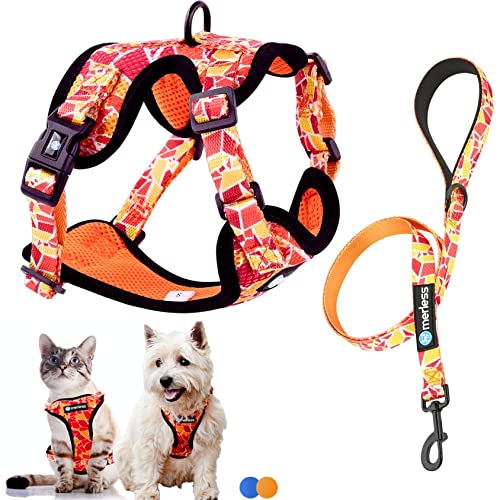 Arnés y Correa para Perros Pequeños Cachorros Gatos de 3 a 7,5 kg. Arnes Antitirones para Mascotas de Tamaño Pequeño. Chaleco Acolchado Transpirable Original Solido. Talla S, Naranja. Caja de Regalo