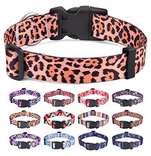 HQYDDMI Collar de perro para perros medianos, suave y cómodo collar para perros pequeños, medianos y grandes, patrón de leopardo para niños y niñas (leopardo, M)