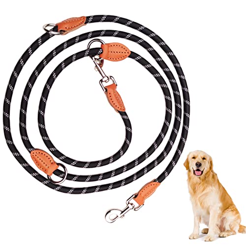 Correa para Perros, Correa de Adiestramiento Ajustable en 3 m Longitudes, Correa de Perro Doble Ajustable con 2 Mosquetone y Hilos Reflectantes, para Perros de Grande Mediano para Camping Paseo