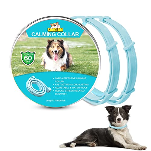 Collar calmante para perros, collares para perros, antiansiedad, ajustable, collar de feromonas calmante de 60 días, larga duración, impermeable, natural, seguro para todos los perros (Blu-2 unidades)