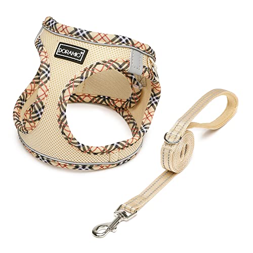 DORAMIO Arnés Perro Pequeños, Arnés Antitirones Reflectante Cómodo Transpirable Arneses Chaleco para Perros Pequeños Mediano Gatos, Cachorros (XS, Beige)