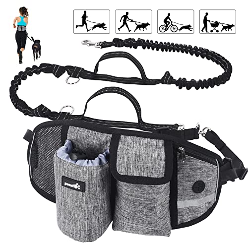 Pecute Correa Running Perro Correa Manos Libres para Perros Grande Proteger la Cintura con Costuras Reflectantes, Cinturones de Cintura Ajustables, Endure 110kg (Gris 2)