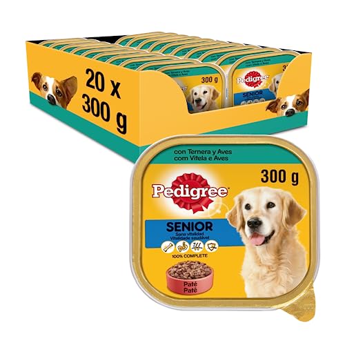 Pedigree Comida Húmeda para Perros Senior, Sabor Ternera y Aves en Paté (Pack de 20 Tarrinas x 300g)