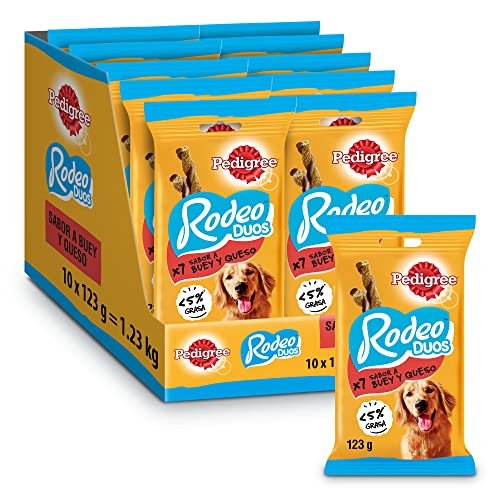 Pedigree Rodeo Duos Snack en Tiras para Perros sabor Buey y Queso (Pack de 10 x 123g)