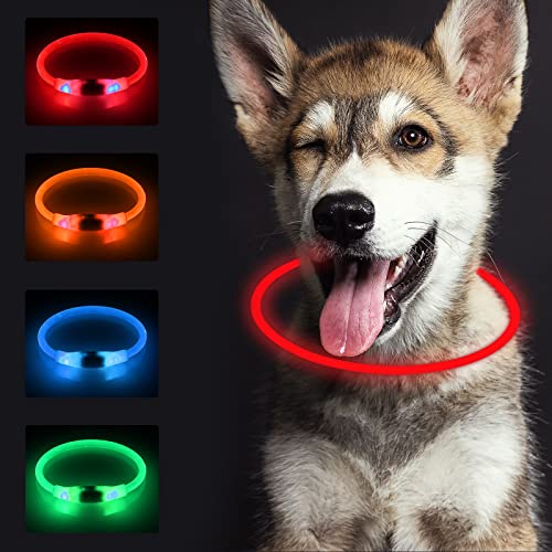 SONNIG LED Collar Luminoso Perro, Collar Perro Luminoso Recargable y Ajustable con 3 Modos de Luz, Seguro para Perros Pequeños, Medianos y Grandes por la Noche, Rojo