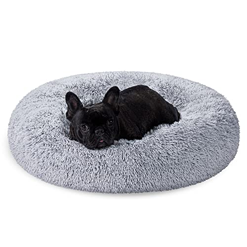 FEANDREA Cama de Perros, Cama para Mascotas, Cojín Central Extraíble y Lavable, Alfombra de Felpa Suave y Mullida, 70 cm de Diámetro, Gris PGW039G01