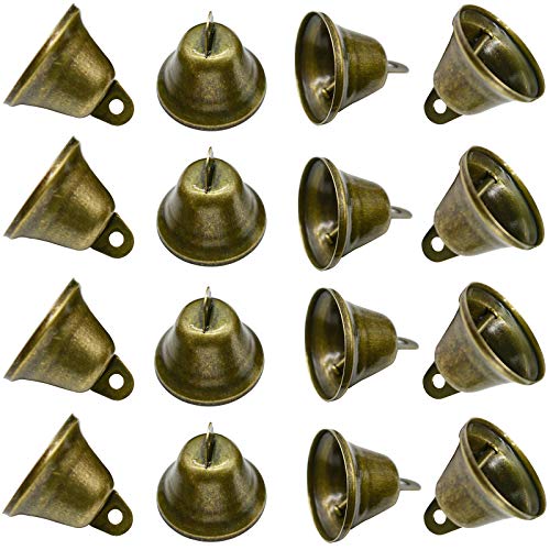 Maydahui - 20 cascabeles pequeños de bronce vintage de latón de color mini (1.7 x 1.5 pulgadas) para bodas, puertas, collar de perro, joyas, costura, decoración de Navidad