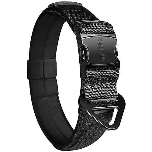 OneTigris X11 Collar para perros, nailon reforzado pesado, ajustable, con forro interior suave, cierre de metal y parches, collar para perros con diseño de corte láser y reflectante