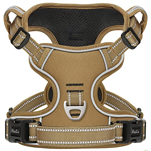 HEELE Arnes para Perro Arnes Tipo Chaleco Transpirable Acolchado Ajustable Arnés Antitirones Perro Reflectante Arnés Perro Camuflaje Arnes Perro Grande para Adiestramiento Correr, Caqui, XL