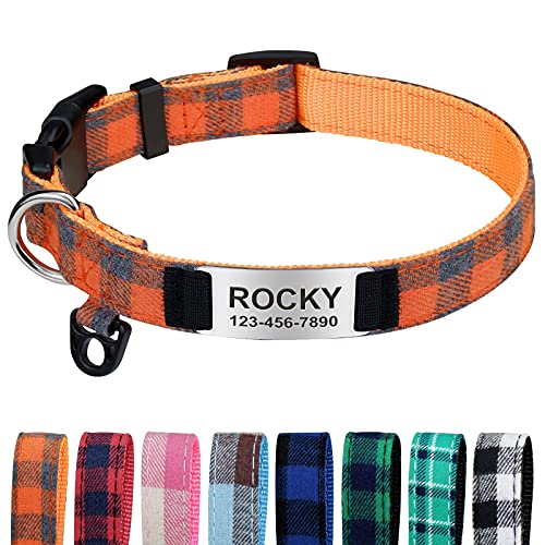 TagME Personalizado Collar Perro Pequeño, Nylon Collares con Nombre y Número de Teléfono Grabados, Naranja XS