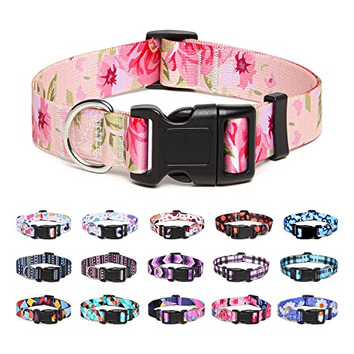 Suredoo Collar Perro, Ajustable y Resistente con Patrones de Moda, Collar Nylon Cómodos para Perros Pequeños Medianos Grandes, Cachorros (S (Cuello 25-40cm, Ancho 1.5cm), Rosa)