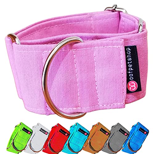 Woofpetshop® - Collares Martingales/Correa/Cinturon Seguridad para Perro Galgo Greyhound - Hecho a Mano en España Color (AZUL) (Rosa)