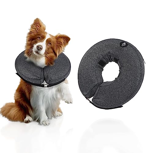 Lollanda Collarín inflable para perro con hebilla ajustable, collar protector suave para perros, protección contra fugas, para después de la cirugía, lesiones, mascotas, gatos, perros (S