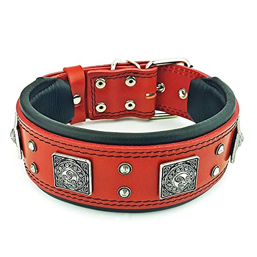 Bestia Eros Collar Rojo para Perros Grandes. 2.5 Pulgadas de Ancho y Acolchado Suave