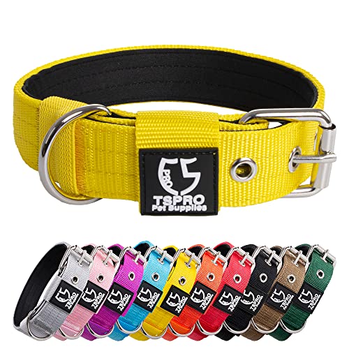 TSPRO Collar táctico para perro de grado militar, collar de perro grueso, hebilla de metal resistente, collar de perro para perros pequeños (amarillo-S)