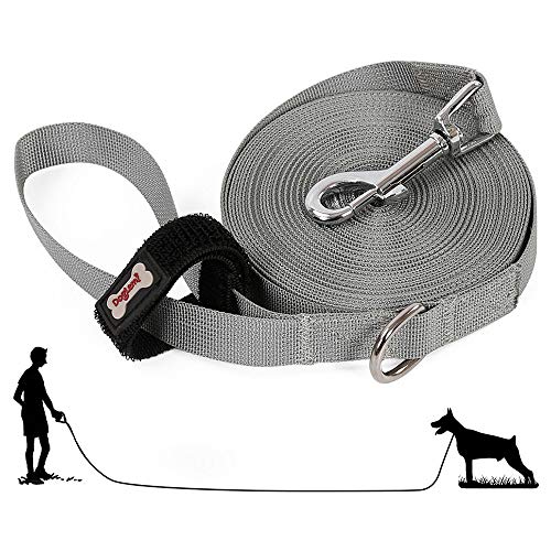 AYADA Correa Adiestramiento Perro Pequeño Mediano Grande, Correa Entrenamiento Perro de 15m de Largo, Nylon Dog Leash, Long Dog Lead - Gris (15m)