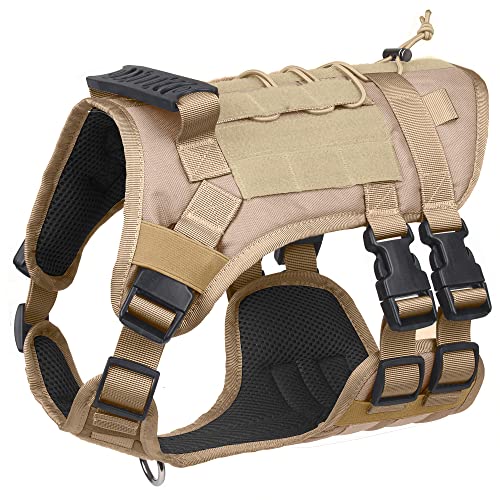 DoggieKit Arnés táctico para Perros pequeños, medianos y Grandes, sin tirones, arnés Militar para Perros con asa, Chaleco de Servicio con Paneles Molle y Bucle, arnés Ajustable para Mascotas