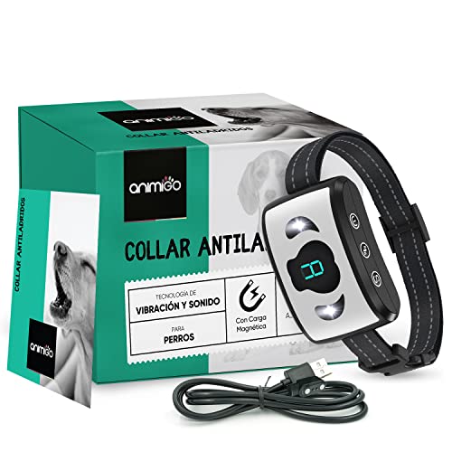 Collar Antiladridos Para Perros con Correa Ajustable 10-55cm - Collar de Adiestramiento de 7 Niveles Vibración, Sonido, Pantalla LED y Batería Recargable USB, Resistente al Agua, No Descarga Eléctrica